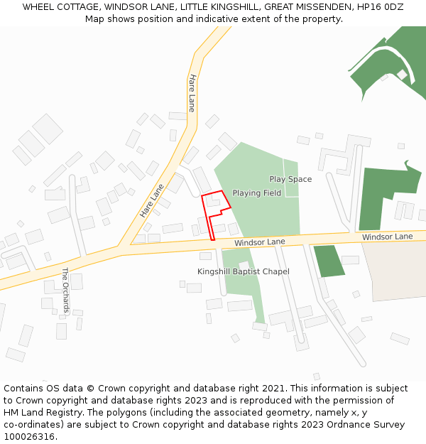 WHEEL COTTAGE, WINDSOR LANE, LITTLE KINGSHILL, GREAT MISSENDEN, HP16 0DZ: Location map and indicative extent of plot
