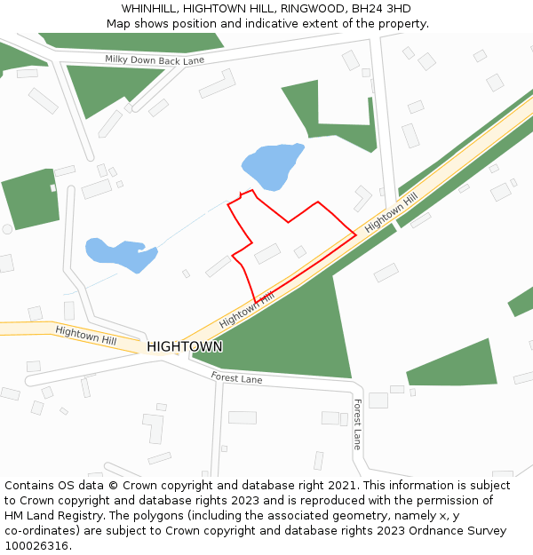 WHINHILL, HIGHTOWN HILL, RINGWOOD, BH24 3HD: Location map and indicative extent of plot