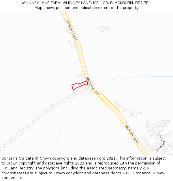WHINNEY LANE FARM, WHINNEY LANE, MELLOR, BLACKBURN, BB2 7EH: Location map and indicative extent of plot