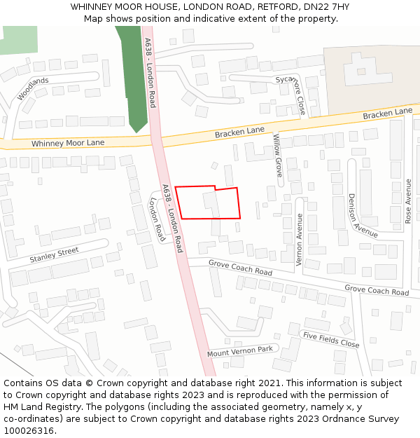 WHINNEY MOOR HOUSE, LONDON ROAD, RETFORD, DN22 7HY: Location map and indicative extent of plot