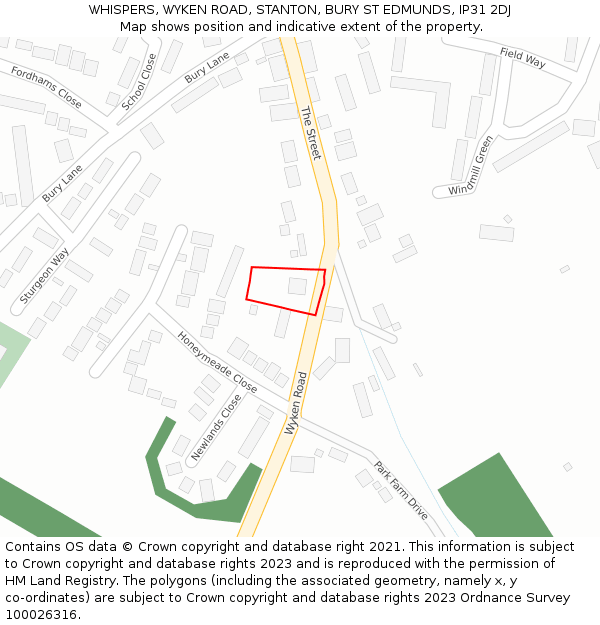 WHISPERS, WYKEN ROAD, STANTON, BURY ST EDMUNDS, IP31 2DJ: Location map and indicative extent of plot
