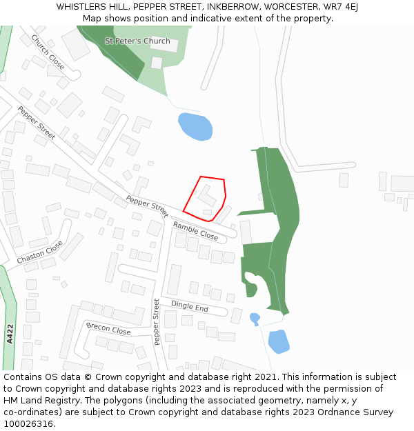 WHISTLERS HILL, PEPPER STREET, INKBERROW, WORCESTER, WR7 4EJ: Location map and indicative extent of plot