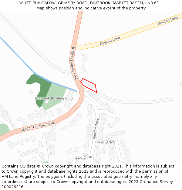 WHITE BUNGALOW, GRIMSBY ROAD, BINBROOK, MARKET RASEN, LN8 6DH: Location map and indicative extent of plot
