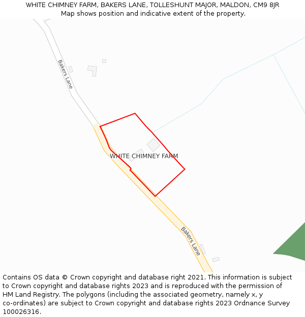 WHITE CHIMNEY FARM, BAKERS LANE, TOLLESHUNT MAJOR, MALDON, CM9 8JR: Location map and indicative extent of plot