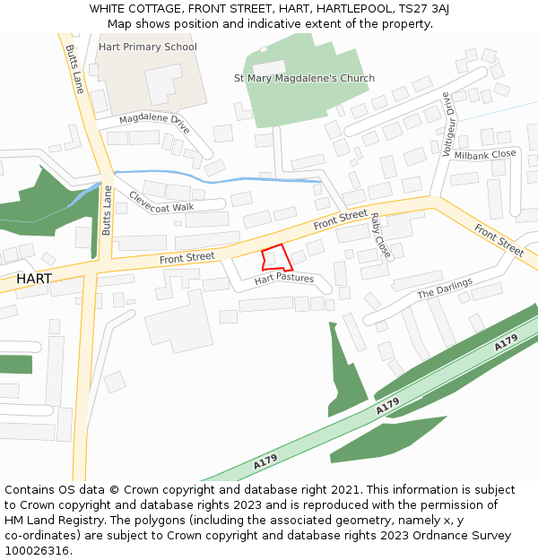 WHITE COTTAGE, FRONT STREET, HART, HARTLEPOOL, TS27 3AJ: Location map and indicative extent of plot