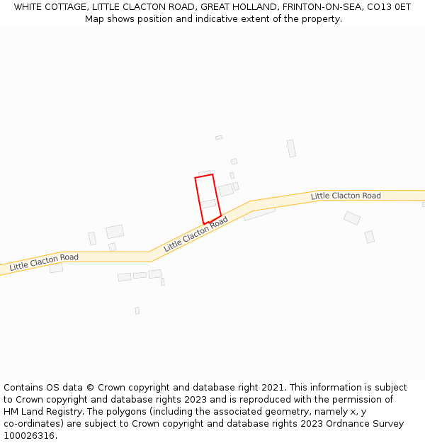 WHITE COTTAGE, LITTLE CLACTON ROAD, GREAT HOLLAND, FRINTON-ON-SEA, CO13 0ET: Location map and indicative extent of plot