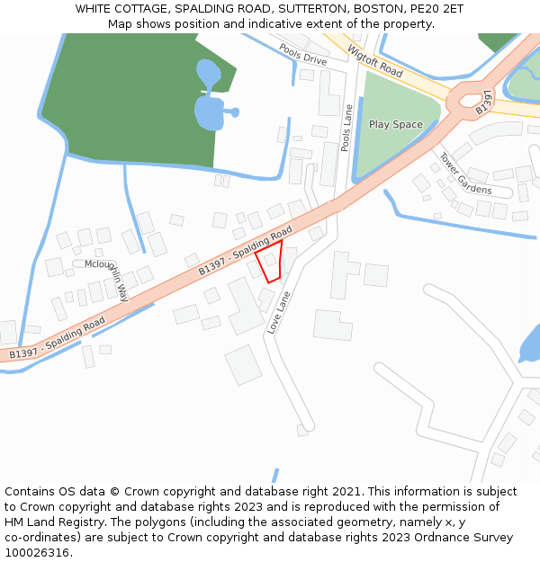 WHITE COTTAGE, SPALDING ROAD, SUTTERTON, BOSTON, PE20 2ET: Location map and indicative extent of plot