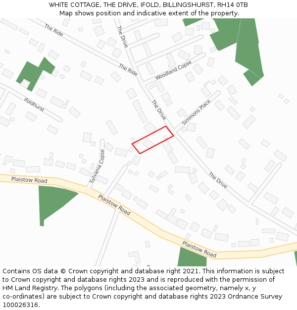 WHITE COTTAGE, THE DRIVE, IFOLD, BILLINGSHURST, RH14 0TB: Location map and indicative extent of plot