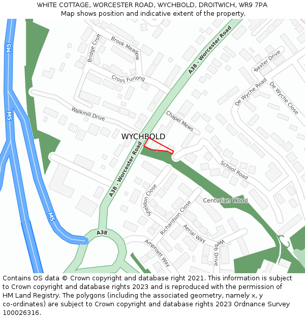 WHITE COTTAGE, WORCESTER ROAD, WYCHBOLD, DROITWICH, WR9 7PA: Location map and indicative extent of plot