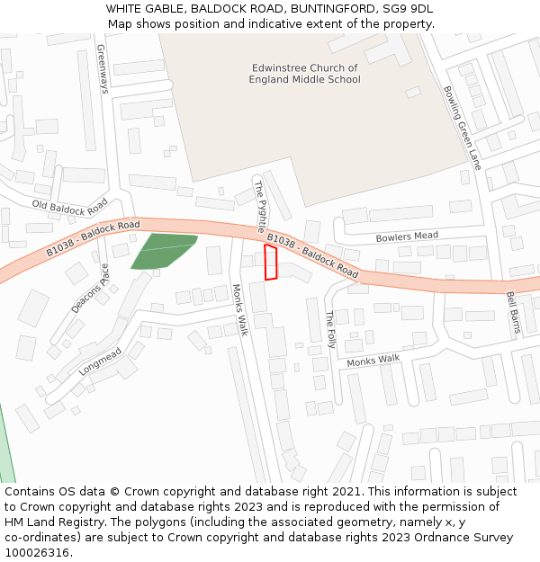 WHITE GABLE, BALDOCK ROAD, BUNTINGFORD, SG9 9DL: Location map and indicative extent of plot