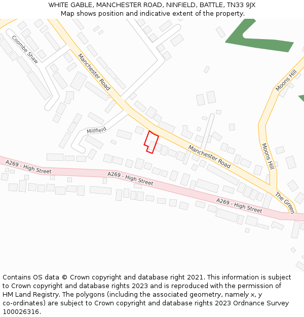 WHITE GABLE, MANCHESTER ROAD, NINFIELD, BATTLE, TN33 9JX: Location map and indicative extent of plot