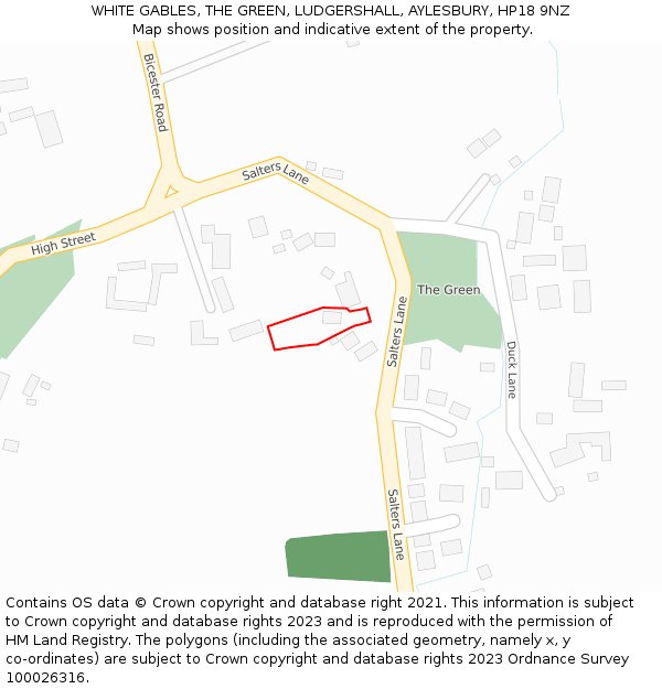 WHITE GABLES, THE GREEN, LUDGERSHALL, AYLESBURY, HP18 9NZ: Location map and indicative extent of plot