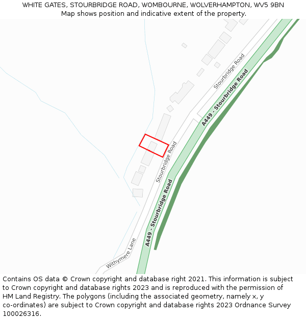 WHITE GATES, STOURBRIDGE ROAD, WOMBOURNE, WOLVERHAMPTON, WV5 9BN: Location map and indicative extent of plot