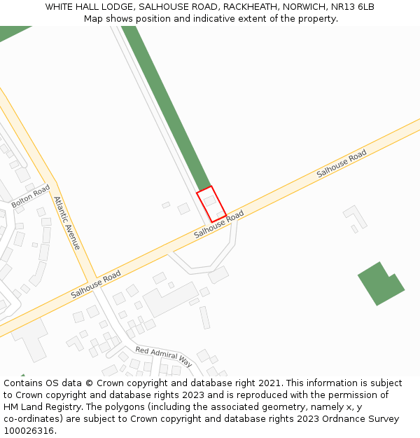 WHITE HALL LODGE, SALHOUSE ROAD, RACKHEATH, NORWICH, NR13 6LB: Location map and indicative extent of plot