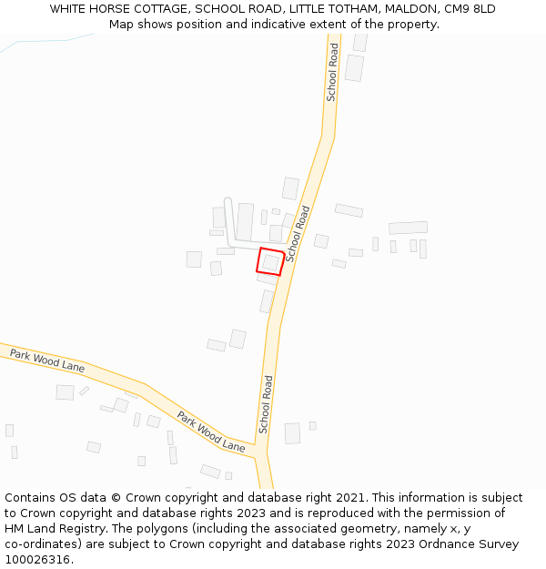 WHITE HORSE COTTAGE, SCHOOL ROAD, LITTLE TOTHAM, MALDON, CM9 8LD: Location map and indicative extent of plot