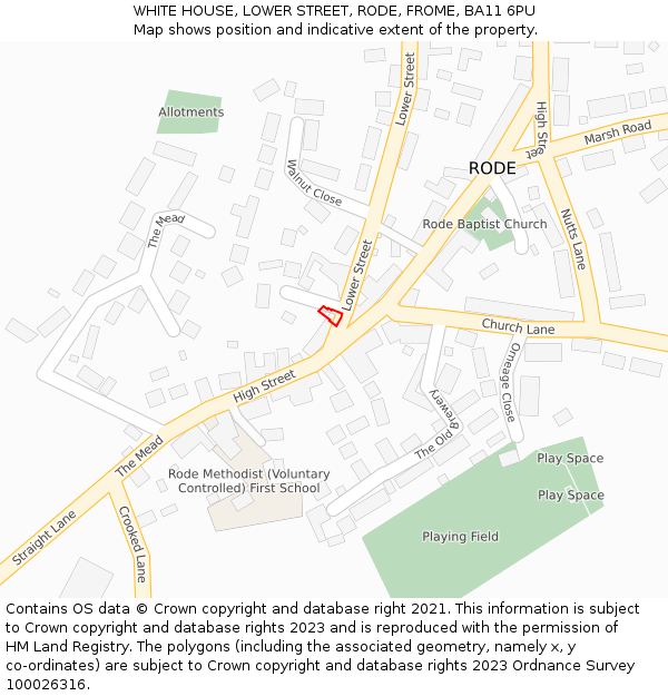 WHITE HOUSE, LOWER STREET, RODE, FROME, BA11 6PU: Location map and indicative extent of plot