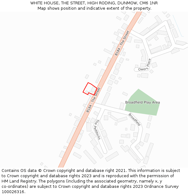 WHITE HOUSE, THE STREET, HIGH RODING, DUNMOW, CM6 1NR: Location map and indicative extent of plot