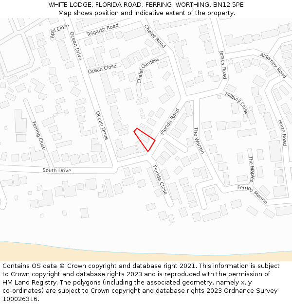 WHITE LODGE, FLORIDA ROAD, FERRING, WORTHING, BN12 5PE: Location map and indicative extent of plot