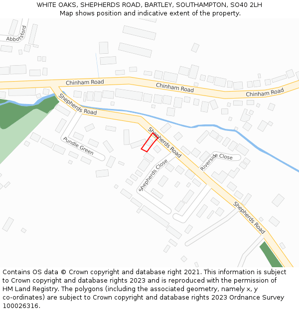 WHITE OAKS, SHEPHERDS ROAD, BARTLEY, SOUTHAMPTON, SO40 2LH: Location map and indicative extent of plot
