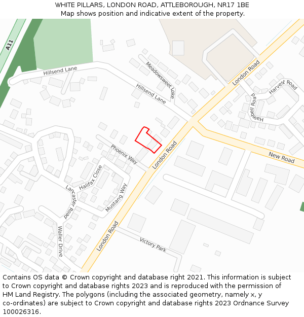 WHITE PILLARS, LONDON ROAD, ATTLEBOROUGH, NR17 1BE: Location map and indicative extent of plot