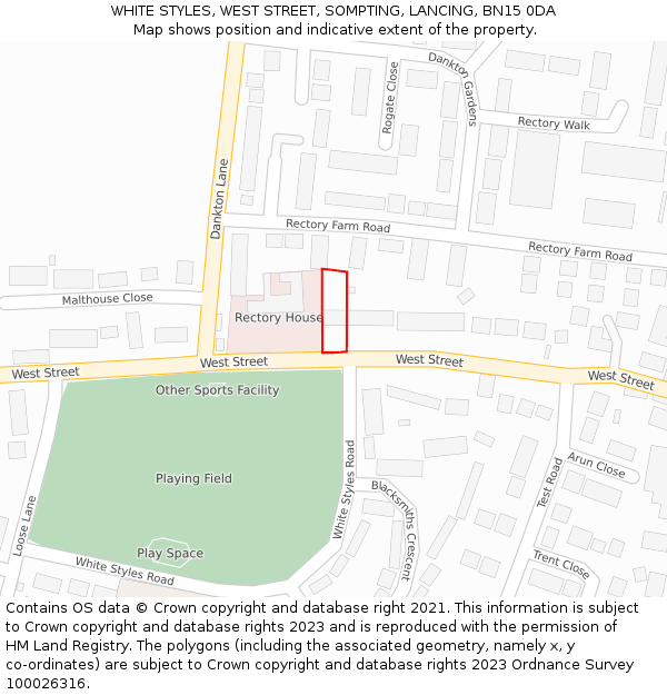 WHITE STYLES, WEST STREET, SOMPTING, LANCING, BN15 0DA: Location map and indicative extent of plot