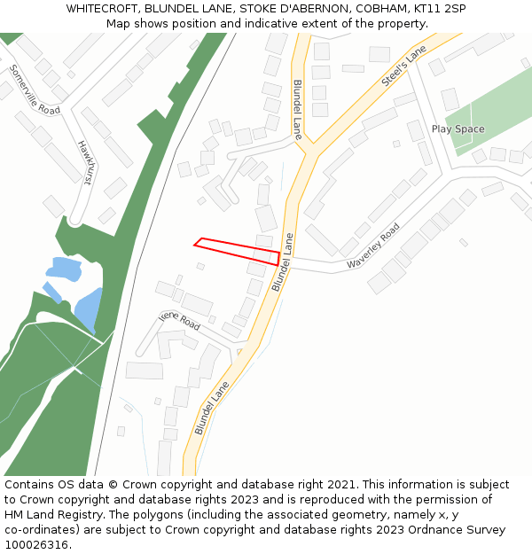 WHITECROFT, BLUNDEL LANE, STOKE D'ABERNON, COBHAM, KT11 2SP: Location map and indicative extent of plot