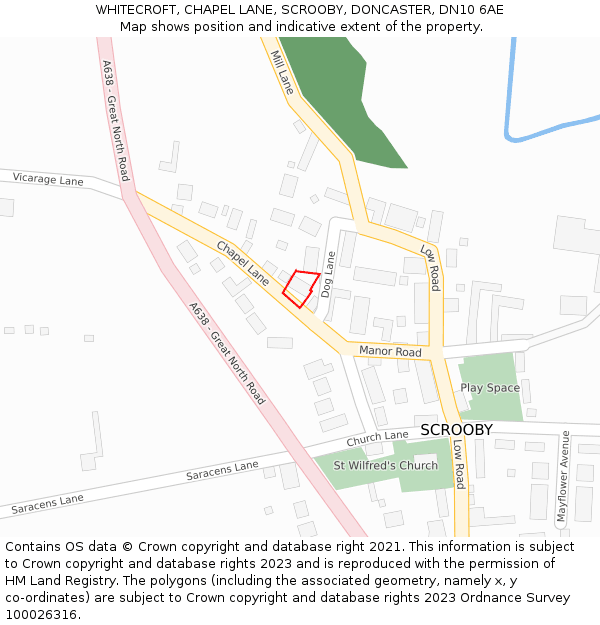 WHITECROFT, CHAPEL LANE, SCROOBY, DONCASTER, DN10 6AE: Location map and indicative extent of plot