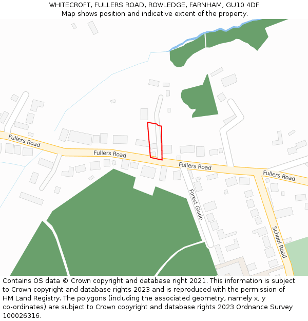 WHITECROFT, FULLERS ROAD, ROWLEDGE, FARNHAM, GU10 4DF: Location map and indicative extent of plot