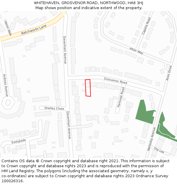 WHITEHAVEN, GROSVENOR ROAD, NORTHWOOD, HA6 3HJ: Location map and indicative extent of plot