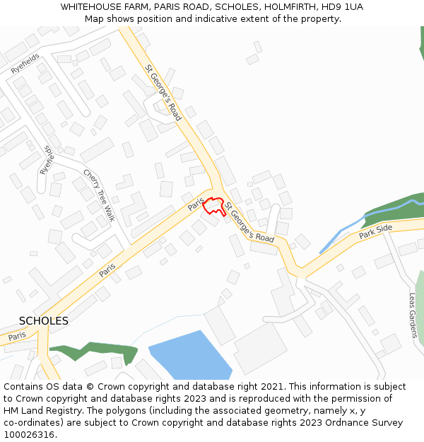 WHITEHOUSE FARM, PARIS ROAD, SCHOLES, HOLMFIRTH, HD9 1UA: Location map and indicative extent of plot
