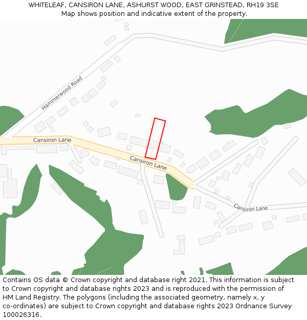 WHITELEAF, CANSIRON LANE, ASHURST WOOD, EAST GRINSTEAD, RH19 3SE: Location map and indicative extent of plot