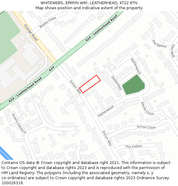 WHITEWEBS, ERMYN WAY, LEATHERHEAD, KT22 8TN: Location map and indicative extent of plot