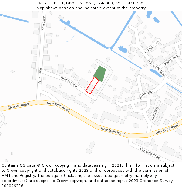 WHYTECROFT, DRAFFIN LANE, CAMBER, RYE, TN31 7RA: Location map and indicative extent of plot