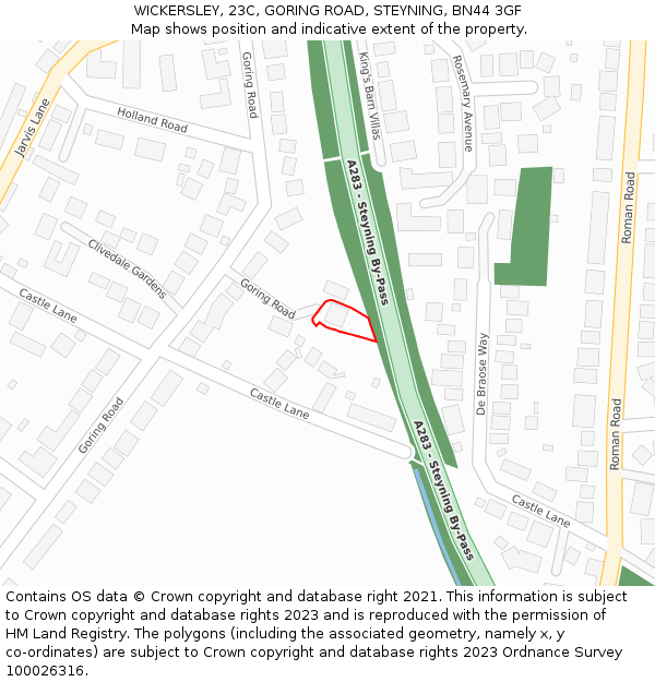 WICKERSLEY, 23C, GORING ROAD, STEYNING, BN44 3GF: Location map and indicative extent of plot