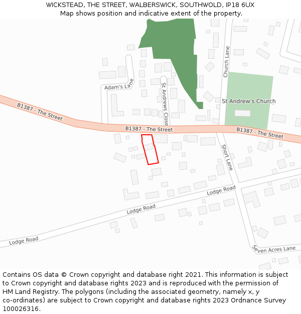 WICKSTEAD, THE STREET, WALBERSWICK, SOUTHWOLD, IP18 6UX: Location map and indicative extent of plot