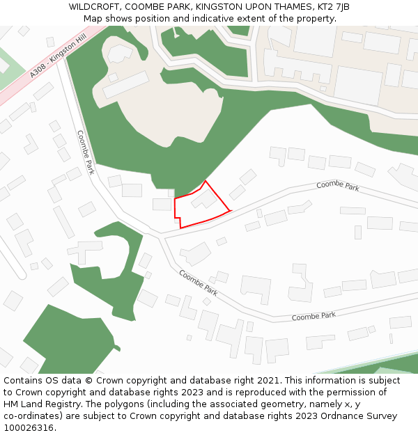 WILDCROFT, COOMBE PARK, KINGSTON UPON THAMES, KT2 7JB: Location map and indicative extent of plot