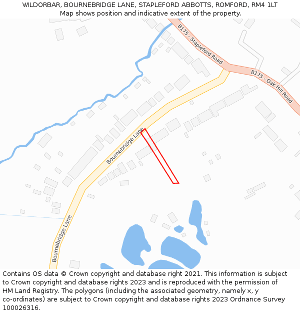 WILDORBAR, BOURNEBRIDGE LANE, STAPLEFORD ABBOTTS, ROMFORD, RM4 1LT: Location map and indicative extent of plot