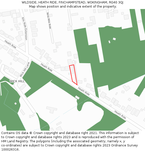 WILDSIDE, HEATH RIDE, FINCHAMPSTEAD, WOKINGHAM, RG40 3QJ: Location map and indicative extent of plot
