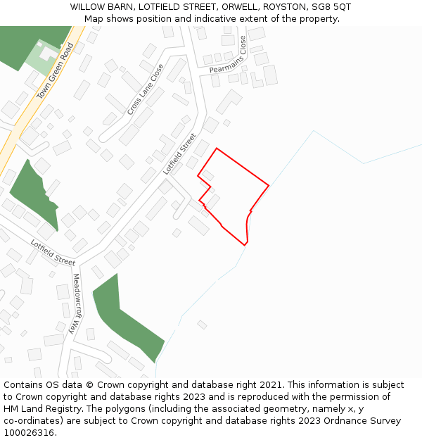 WILLOW BARN, LOTFIELD STREET, ORWELL, ROYSTON, SG8 5QT: Location map and indicative extent of plot