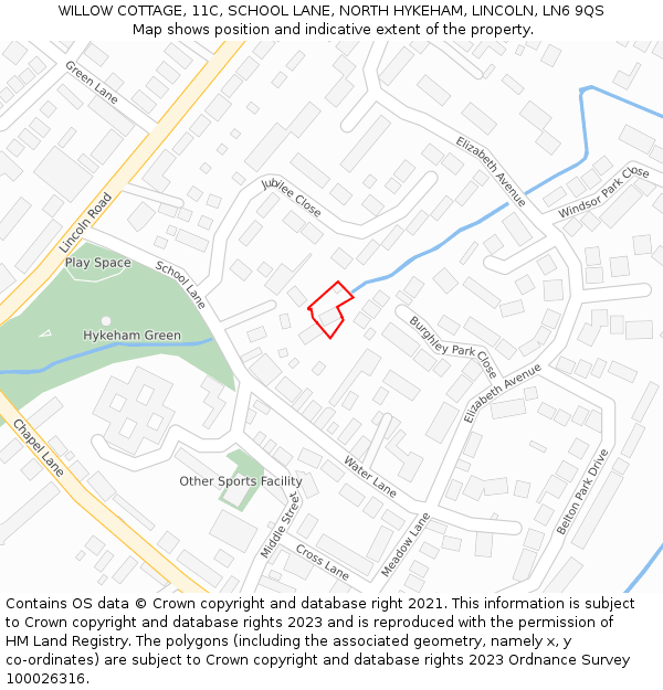 WILLOW COTTAGE, 11C, SCHOOL LANE, NORTH HYKEHAM, LINCOLN, LN6 9QS: Location map and indicative extent of plot
