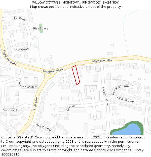 WILLOW COTTAGE, HIGHTOWN, RINGWOOD, BH24 3DY: Location map and indicative extent of plot