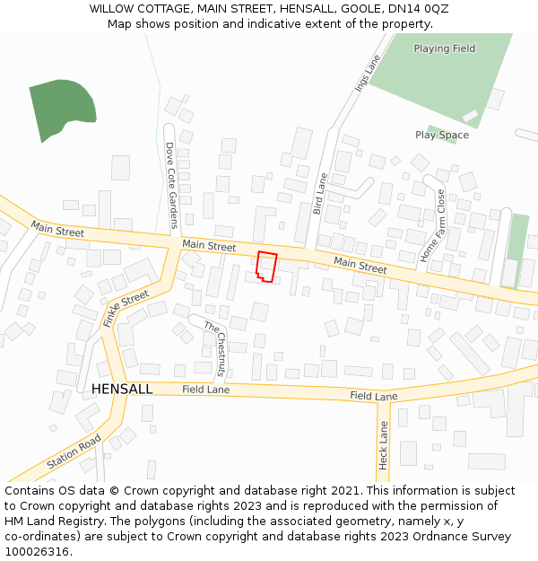 WILLOW COTTAGE, MAIN STREET, HENSALL, GOOLE, DN14 0QZ: Location map and indicative extent of plot