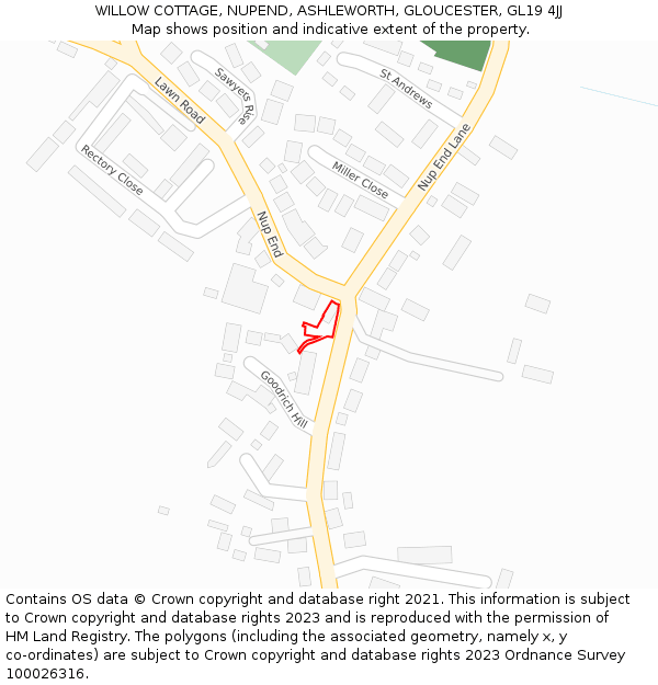 WILLOW COTTAGE, NUPEND, ASHLEWORTH, GLOUCESTER, GL19 4JJ: Location map and indicative extent of plot