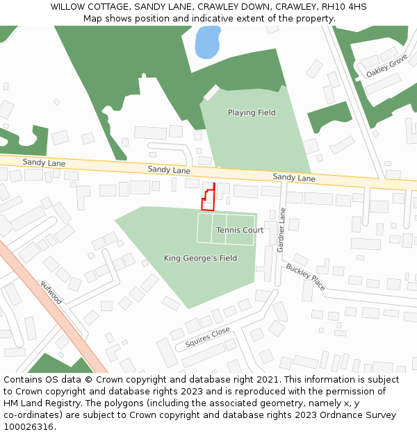 WILLOW COTTAGE, SANDY LANE, CRAWLEY DOWN, CRAWLEY, RH10 4HS: Location map and indicative extent of plot