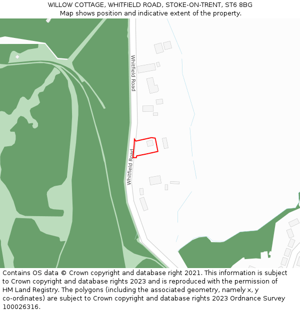 WILLOW COTTAGE, WHITFIELD ROAD, STOKE-ON-TRENT, ST6 8BG: Location map and indicative extent of plot