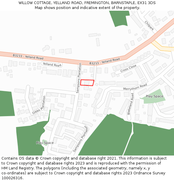 WILLOW COTTAGE, YELLAND ROAD, FREMINGTON, BARNSTAPLE, EX31 3DS: Location map and indicative extent of plot