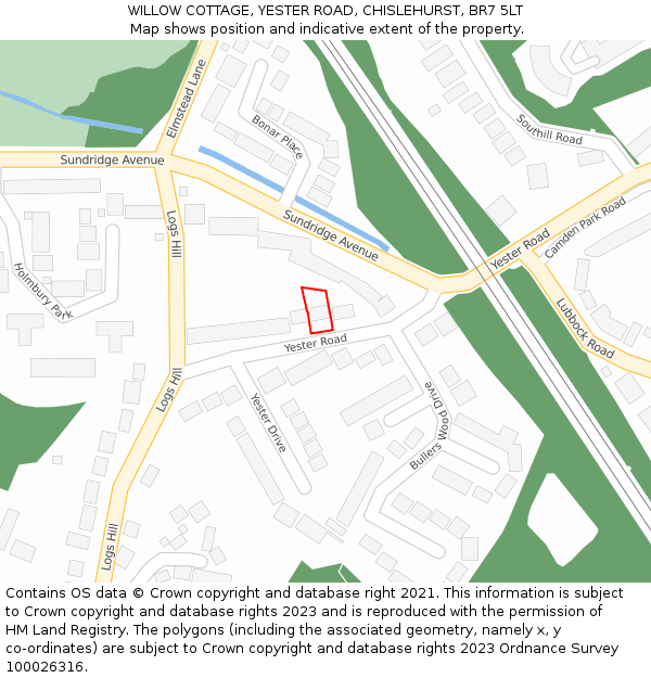 WILLOW COTTAGE, YESTER ROAD, CHISLEHURST, BR7 5LT: Location map and indicative extent of plot