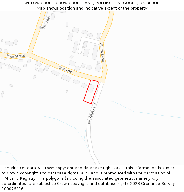 WILLOW CROFT, CROW CROFT LANE, POLLINGTON, GOOLE, DN14 0UB: Location map and indicative extent of plot