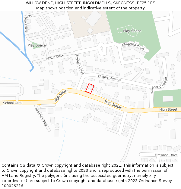 WILLOW DENE, HIGH STREET, INGOLDMELLS, SKEGNESS, PE25 1PS: Location map and indicative extent of plot