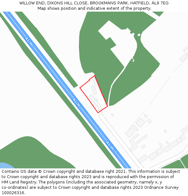 WILLOW END, DIXONS HILL CLOSE, BROOKMANS PARK, HATFIELD, AL9 7EG: Location map and indicative extent of plot